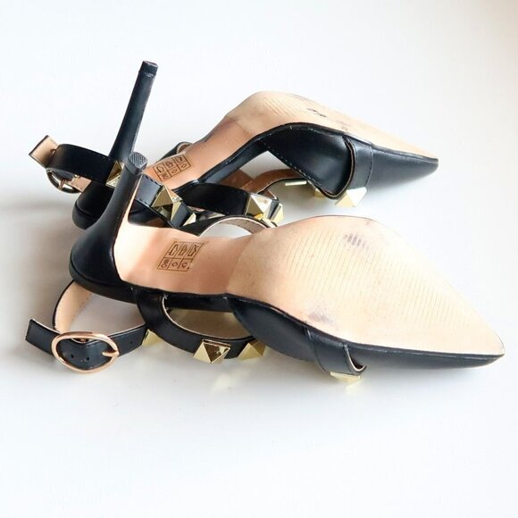 Nicole Miller Selty Black & Gold Pointy Toe Studded Heels / Pumps / Sandals 6.5 - Picture 14 of 16